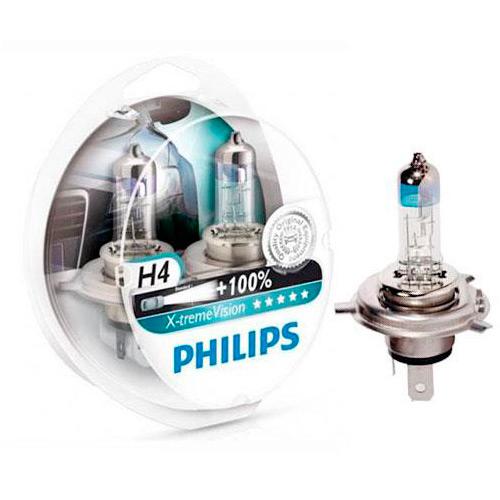 Kit da Lâmpada do Farol H4 X2 Xtreme Vision 100% Mais Luz 12V 55/60W Jogo - Philips