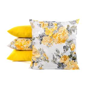 Kit de 4 Almofadas para Sofá Decorativas Amarela/Floral 45cm X 45cm de Silicone