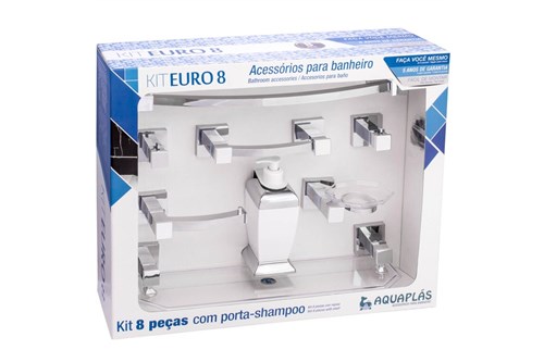Kit de Acessórios para Banheiro Euro 8 Peças Cristal/Cromado