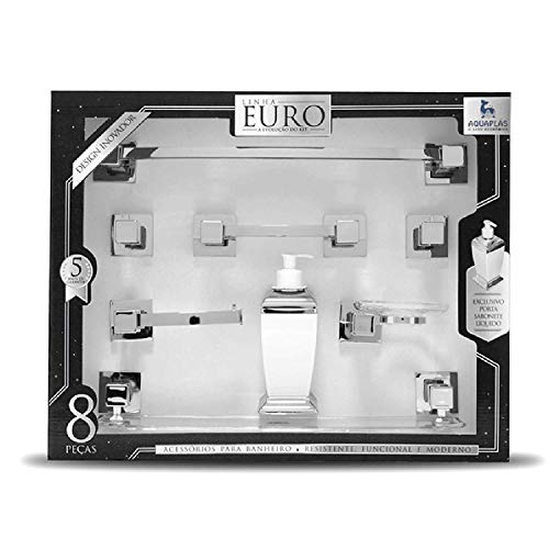 Kit de Acessórios para Banheiro Euro 8 Peças Cristal/Cromado