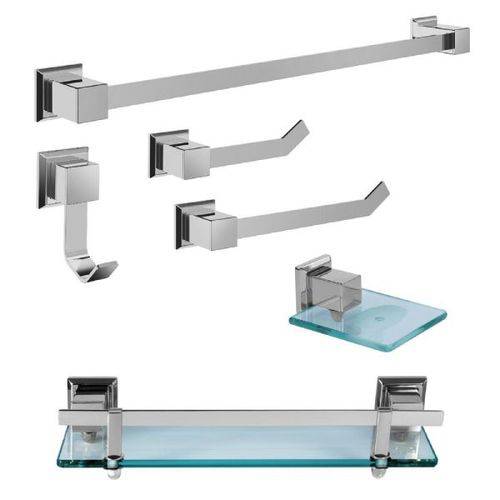 Kit de Acessórios para Banho 6 Peças em Aço Inox Ducon Metais Linha Premium PR4001 com Vidro Incolor