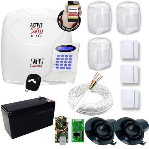 Kit de Alarme Residencial e Comercial JFL com 1 Central Active 20 Ultra Monitorada + 6 Sensores