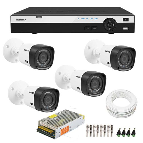 Kit de Câmeras de Segurança - Dvr Intelbras 8 Ch 3008 Hdcvi Full Hd + 4 Câmeras Infra Vhd 1220B Ir - Full Hd Int