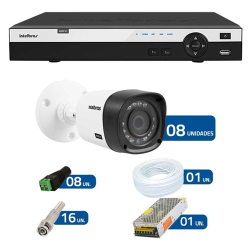 Kit de Câmeras de Segurança - Dvr Intelbras 8 Ch G2 Tribrido Hdcvi Full Hd + 8 Câmeras Infra Vhd 1220B Ir - Full Hd Int