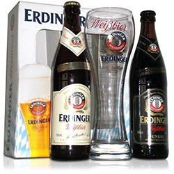 Kit de Cerveja Alemã Erdinger Weissbräu C/ 2 Unidades (1 Clara + 1 Escura) e 1 Copo