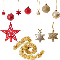 Kit de Enfeites de Árvore de Natal Vermelho e Dourado 30 Peças - Orb Christmas