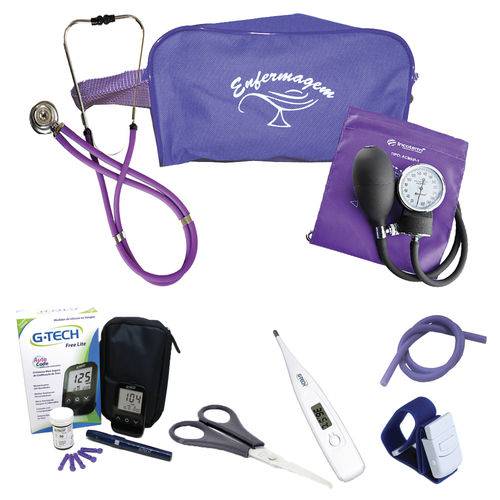 Kit de Enfermagem 3 C/ Necessaire e Aparelho de Pressão - Roxo - Incoterm