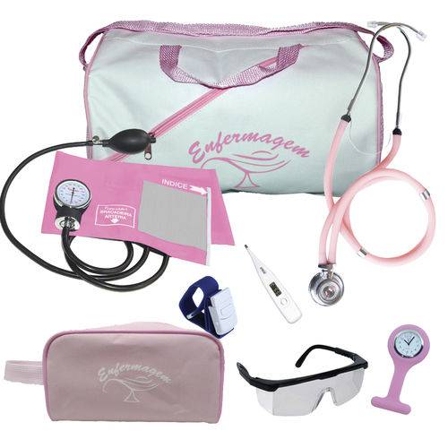 Kit de Enfermagem Completo com Relógio para Jaleco - Rosa