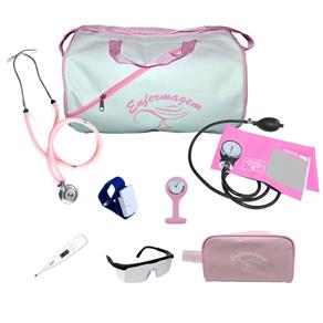 Kit de Enfermagem Completo com Relógio para Jaleco - Rosa