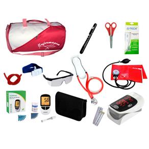 Kit de Enfermagem Super Luxo com Aparelho de Pressão Vermelho Premium
