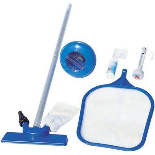 Kit de Limpeza Piscina Aspirador Peneira Flutuador Fita Teste Ph Cabo Blister Bestway Intex 58195