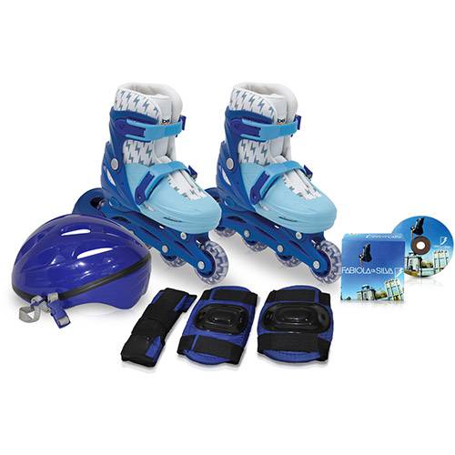 Kit de Patins Rollers Estampado - Azul G(38-41) + DVD Fabiola- Bel Sports