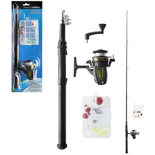 Kit de Pesca com Vara e Molinete + 26 Acessorios e Estojo 1,6m