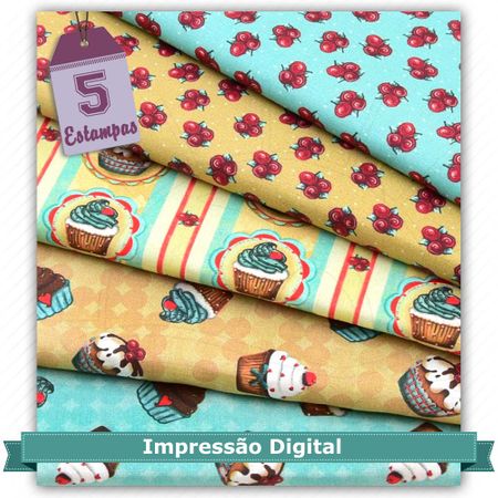 Kit de Tecido Cupcake (30x70) 5 Estampas