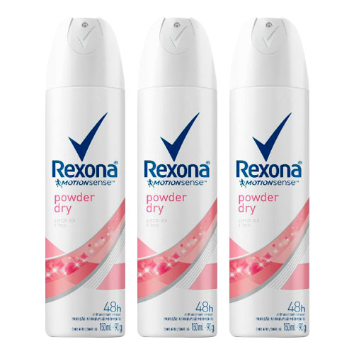 Kit Desodorante Aerosol Rexona Feminino Powder Dry 90g 3 Unidades