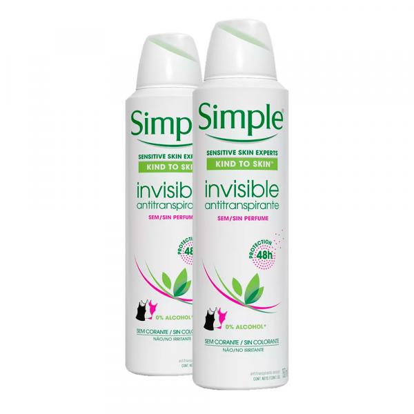 Kit 2 Desodorante Aerosol Simple Invisible 150ml