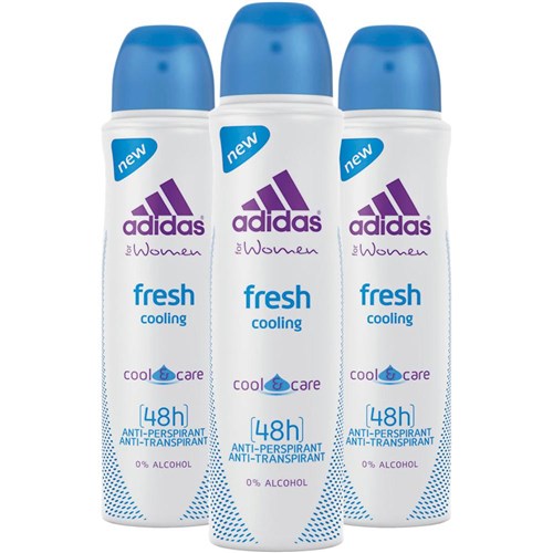 Kit 3 Desodorante Antitranspirante Adidas Feminino Aerosol 150ml - Fresh 48h