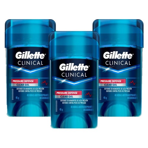 Kit Desodorante Gillette Clinical Gel Pressure Defense 45g com 3 Unidades