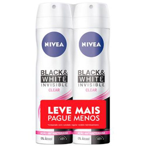Kit Desodorante Nivea Aerossol Feminino Invisible Black & White Clear 150ml com 2 Unidades DES AER NIVEA 2X150ML LV+PG- B&W FEM