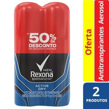 Kit Desodorante Rexona Men Aerosol Active 90g 2 Unidades com 50% de Desconto no Segundo