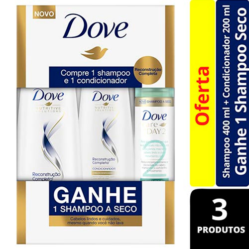 Kit Dove Reconstrução Completa Shampoo 400ml + Condicionador 200ml + Shampoo a Seco Day 2 75ml