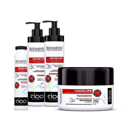 Kit Eico Color Life Shampoo + Condicionador 280ml + Máscara 240g + Ampola 45ml
