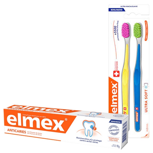 Kit Elmex Escova Dental Ultra Soft 2 Unidades + Creme Dental Anticaries 90g