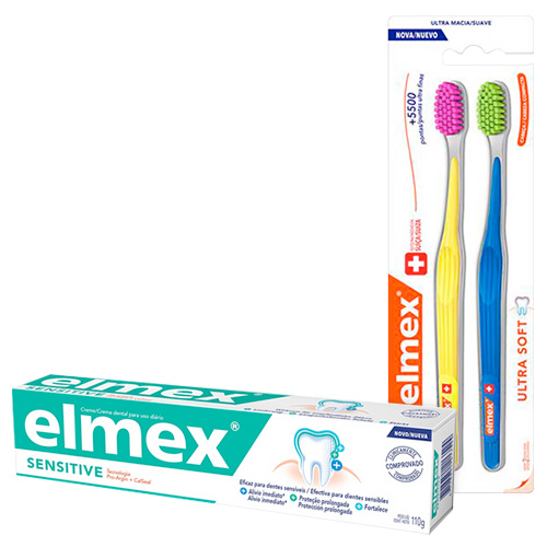 Kit Elmex Escova Dental Ultra Soft 2 Unidades + Creme Dental Sensitive 110g