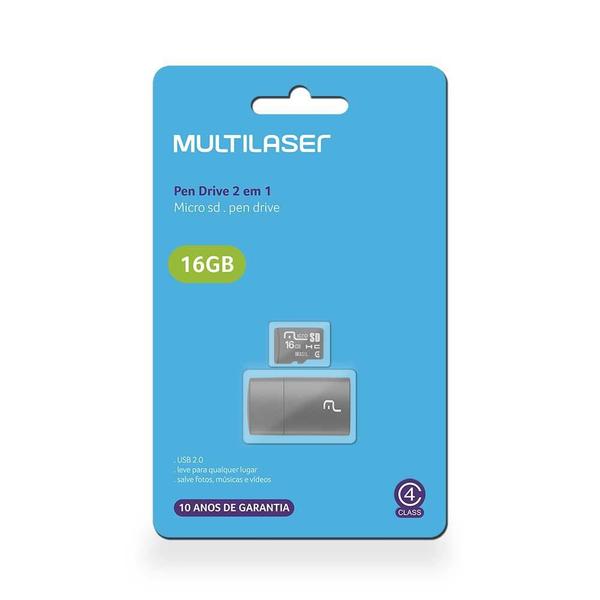 Kit 2 em 1 Leitor USB + Cartão de Memória Micro SD Classe 4 16GB Preto Multilaser - MC172