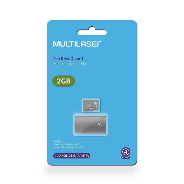 Kit 2 em 1 Leitor USB + Cartão de Memória Micro SD Classe 4 2GB Preto Multilaser - MC159
