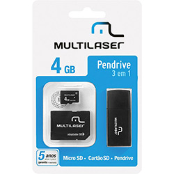 Kit 3 em 1 Micro SD 4 GB com Adptadores Cartao SD e Pen Drive