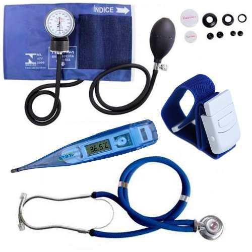 Kit Enfermagem Acadêmico Esfigmomanômetro Estetoscopio Azul - Premium