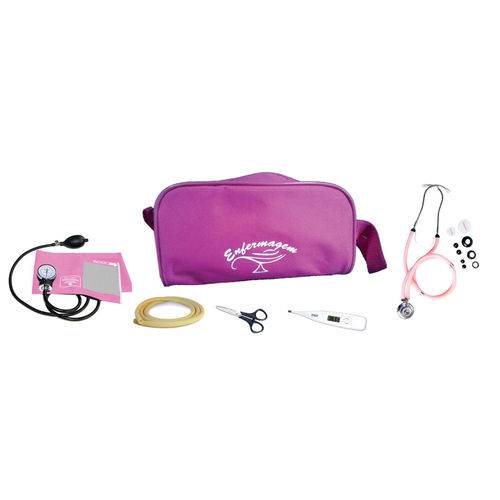 Tudo sobre 'Kit Enfermagem Basic - Ap. de Pressão e Estetoscopio Rosa, Termometro, Tesoura, Garrote e Nec. Pink'