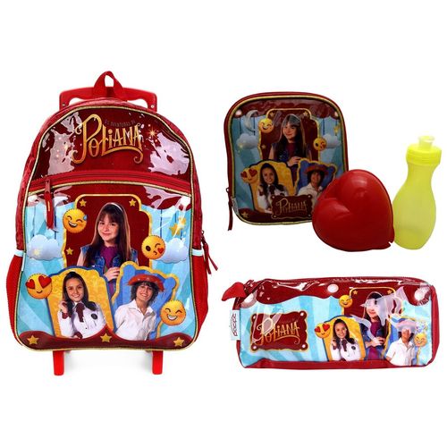 Kit Escolar Infantil Novela as Aventuras de Poliana Sbt - Possui Estampa dos Personagens Mirela João e Poliana - Pacific : Mochila G Rodinhas + Lancheira Térmica + Estojo Simples