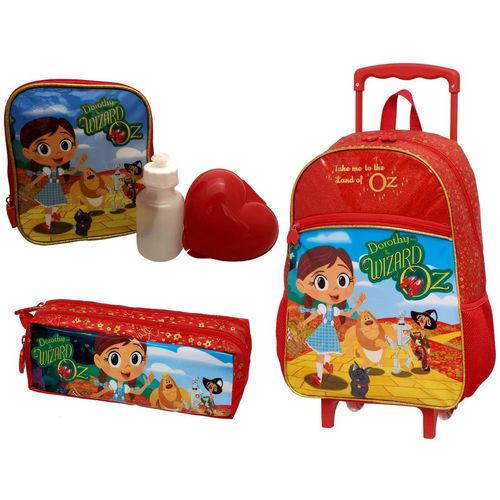 Kit Escolar Infantil o Mágico de Oz - Dorothy Homem de Lata Espantalho Leão Covarde e Cachorro Totó - Pacific : Mochila G Rodinhas + Lancheira Térmica + Estojo Duplo