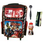 Kit Escolar Mochila de Rodinhas dos Vingadores Marvel + Squeeze + Escova Dental Batman + Estojo Homem Aranha