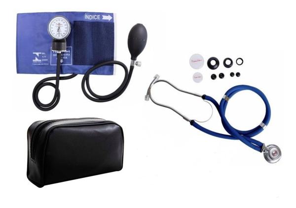 Aparelho de Pressão Arterial + Estetoscópio Rappaport Azul - Gtech - Premium