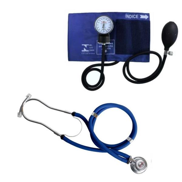 Kit Esfigmomanômetro + Estetoscópio Rappaport Premium - Azul