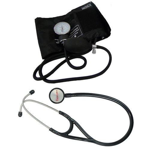 Kit Esfigmomanometro Preto + Estetoscopio Cardiologico