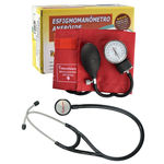 Kit Esfigmomanometro Vermelho + Estetoscopio Cardiologico