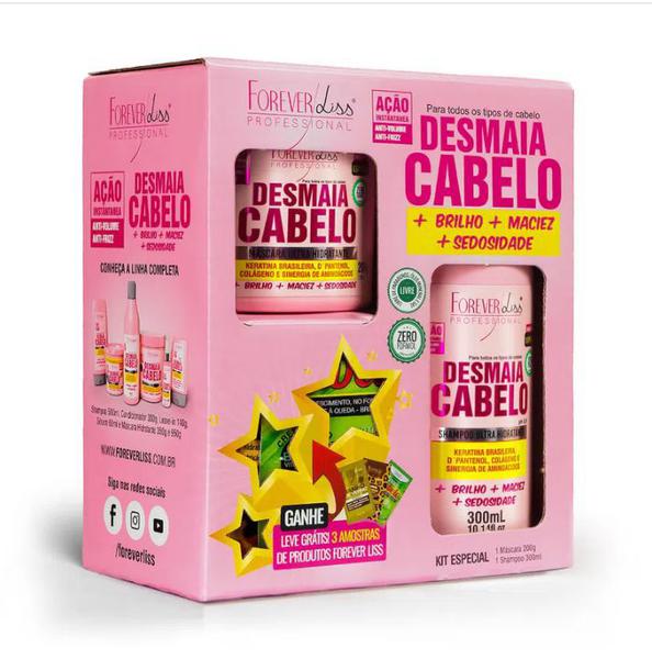 Kit Especial Desmaia Cabelo com Shampoo Mascara Forever Liss