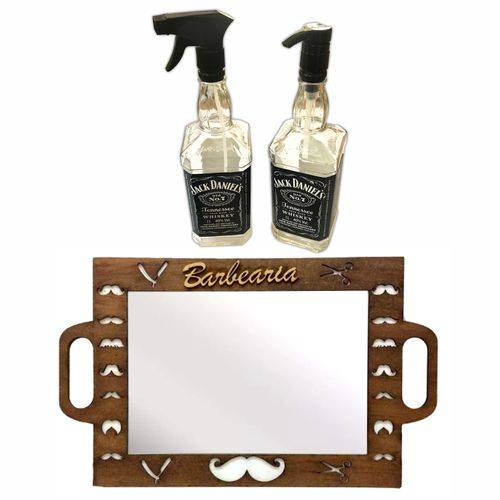 Kit Espelho Barbeiro Saboneteira Borrifador Jack Daniels Barber Shop Personalizado