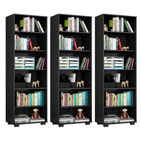 Tudo sobre 'Kit 3 Estantes Livreiro 6 Prateleiras Office Preto - Móveis Leão - Preto'
