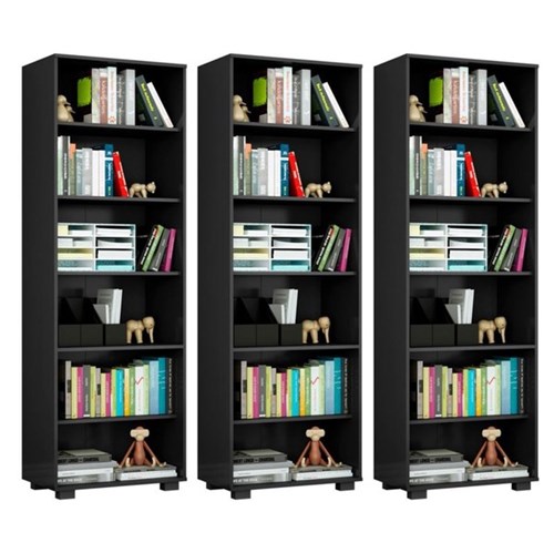 Kit 3 Estantes Livreiro 6 Prateleiras Office Preto - Móveis Leão