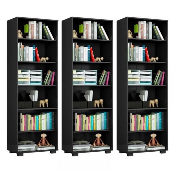 Kit 3 Estantes Livreiro 6 Prateleiras Office Preto - Móveis Leão