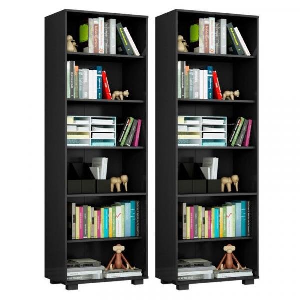 Kit 2 Estantes Livreiro 6 Prateleiras Office Preto - Móveis Leão