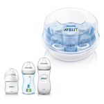 Kit Esterilizador + Mamadeiras Pétala Avent 125ml 260ml 330ml - Azul e Transparente