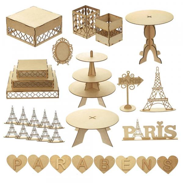 Tudo sobre 'Kit Festa Mdf Aniversário Paris 31 Peças - Madeira e Design'