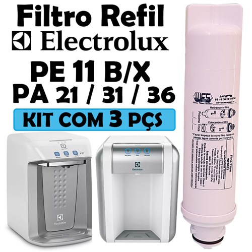 Kit 3 Filtro Refil para Purificador de Água Electrolux - Modelos Pe 11 - Pa 21 - Pa 26 - Pa 31