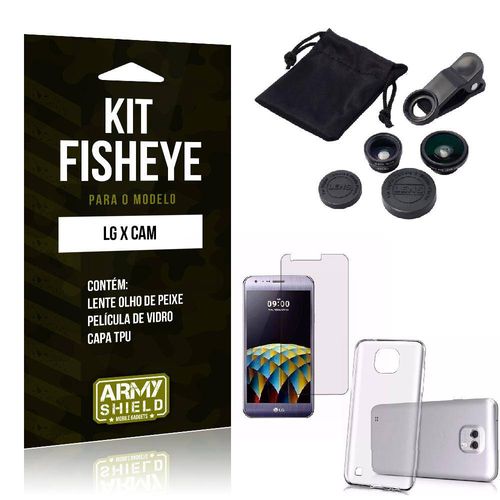 Kit Fisheye Lg X Cam Película de Vidro + Capa Tpu e Lente Olho de Peixe -Armyshield